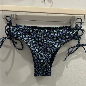 La Vie En Rose Black and Purple Floral Bikini Bottom